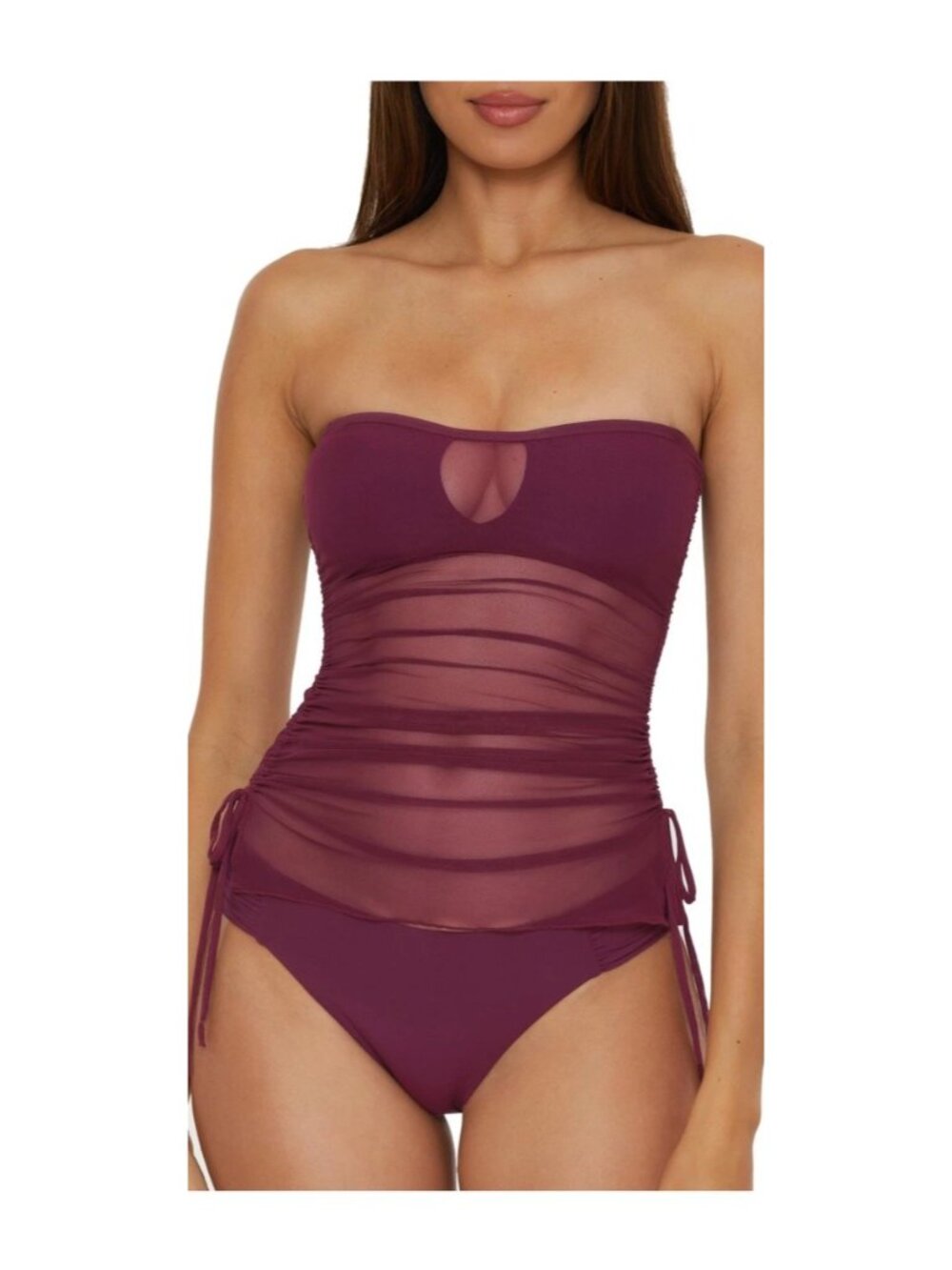 BECCA Women's Bandeau Tankini Casual Sheer Swimsuit Tops for Women Purple Large
